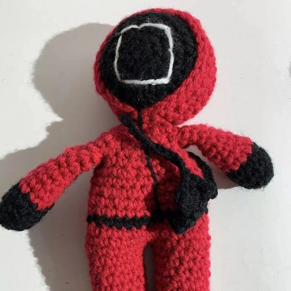 Squid Games Lot of 3 Red Soldiers Knitted Hand Made Crochet 10.25 inch - Picture 4 of 5